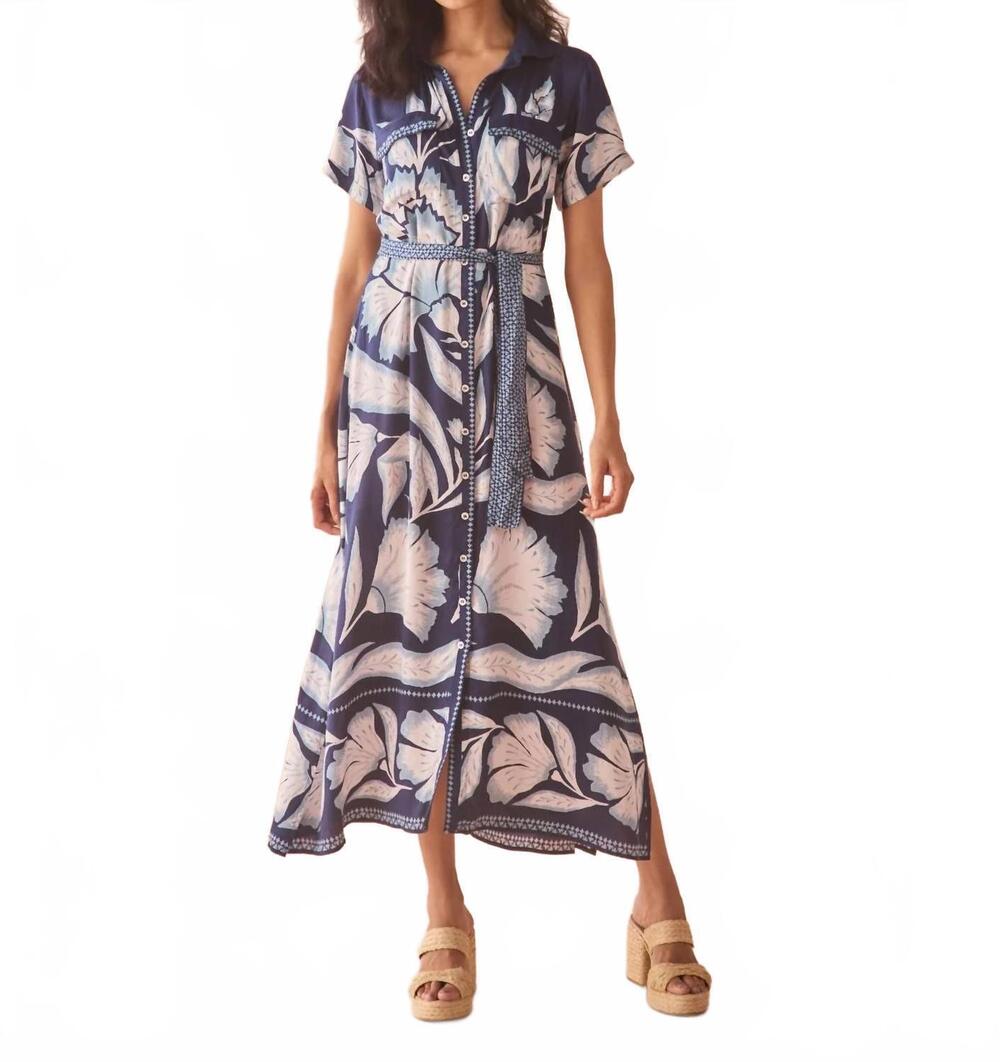 NEW OMIKA amira midi shirtdress in adelaide mariner
